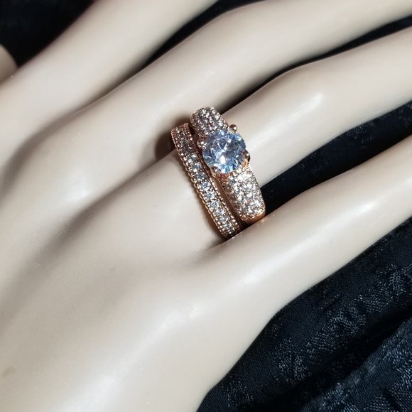 Iris Wedding Band 18K Rose Gold AAA CZ Eternity - Picture 8 of 8